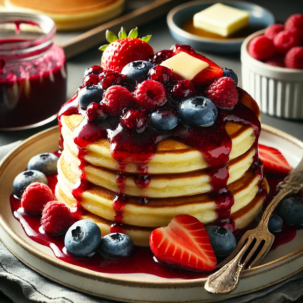 How to make The best fluffy butter milk pancakes with triple berry sauce